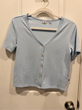 Quiksilver Light Blue Short Sleeve Button-Front Top